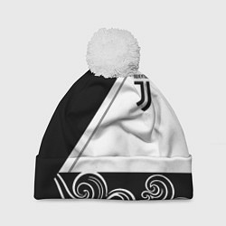Шапка с помпоном Ювентус геометрия полосы текстура, цвет: 3D-белый