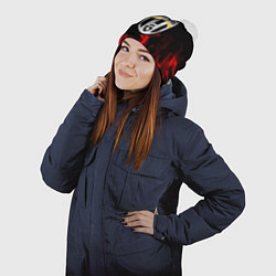 Шапка с помпоном Ювентус красный огонь, цвет: 3D-белый — фото 2