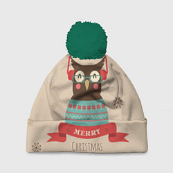 Шапка c помпоном Сова в наушниках