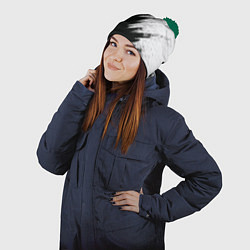 Шапка с помпоном Черно-белый разрыв, цвет: 3D-зеленый — фото 2