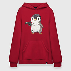 Толстовка-худи оверсайз Пингвин с пистолетом, цвет: красный