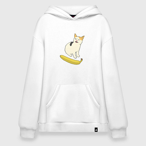 Худи оверсайз Cat no banana meme / Белый – фото 1