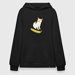 Толстовка-худи оверсайз Cat no banana meme, цвет: черный