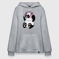 Толстовка-худи оверсайз Panda in headphones панда в наушниках, цвет: меланж
