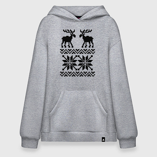 Худи оверсайз Узор с оленями / Меланж – фото 1