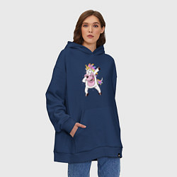 Толстовка-худи оверсайз Dabbing Unicorn, цвет: тёмно-синий — фото 2