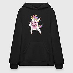 Толстовка-худи оверсайз Dabbing Unicorn, цвет: черный