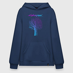 Толстовка-худи оверсайз ДЕРЕВО CYBERPUNK 2077, цвет: тёмно-синий
