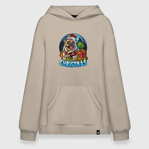 Худи оверсайз Рождественский мопс / Миндальный – фото 1