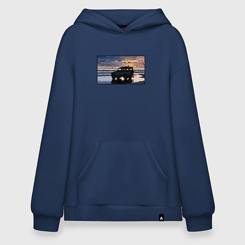 Худи оверсайз Land Rover Defender на закате / Тёмно-синий – фото 1