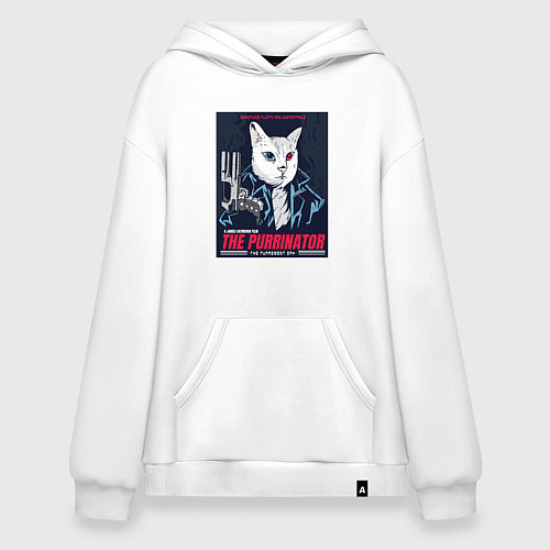 Худи оверсайз Кот Терминатор пародия / Белый – фото 1