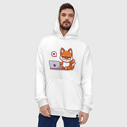 Толстовка-худи оверсайз Cute fox and laptop, цвет: белый — фото 2