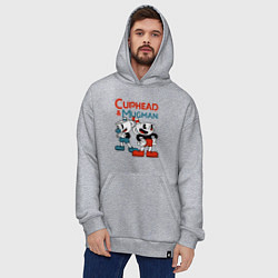 Толстовка-худи оверсайз Cuphead & Mugman, цвет: меланж — фото 2