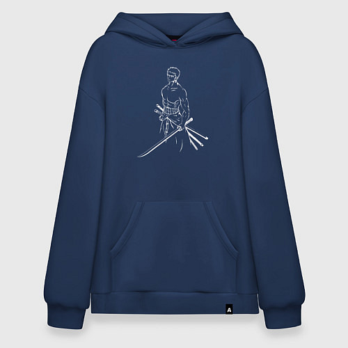 Худи оверсайз Лайн Арт Зоро из One Piece / Тёмно-синий – фото 1