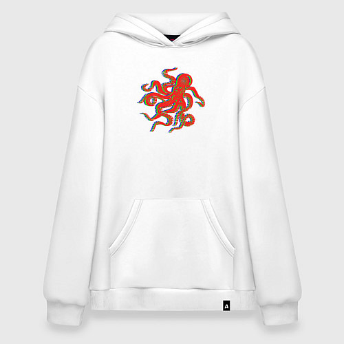 Худи оверсайз Осьминог Глитч / Белый – фото 1