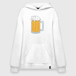 Толстовка-худи оверсайз Beer Cat, цвет: белый