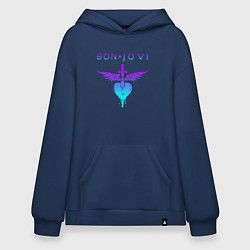 Толстовка-худи оверсайз BON JOVI NEON LOGO HEART, цвет: тёмно-синий