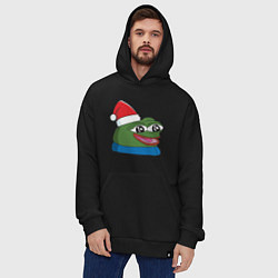 Толстовка-худи оверсайз Pepe, pepe happy, Пепе хеппи, pepe happy new year, цвет: черный — фото 2