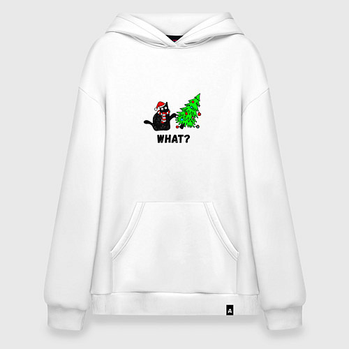 Худи оверсайз Кот роняет елку / Белый – фото 1