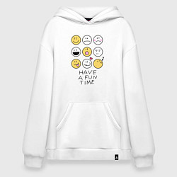 Толстовка-худи оверсайз Have a fun time - emoji, цвет: белый