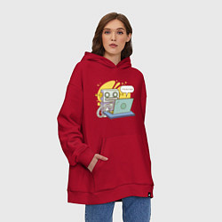 Толстовка-худи оверсайз Я не робот Програмерский мем, цвет: красный — фото 2