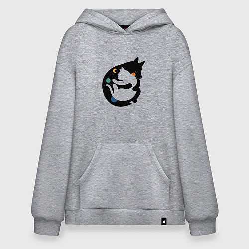 Худи оверсайз Обнимашки волк и кошка / Меланж – фото 1