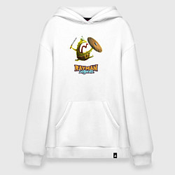 Толстовка-худи оверсайз Rayman Legends Зеленый человечек с щитом, цвет: белый