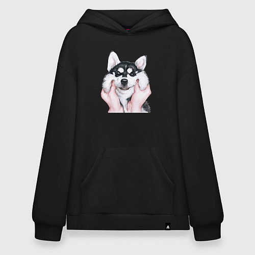 Худи оверсайз Тискание хаски / Черный – фото 1