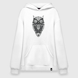 Толстовка-худи оверсайз Сова в стиле Мандала Mandala Owl, цвет: белый