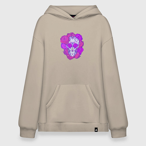 Худи оверсайз Сахарный череп в розах / Миндальный – фото 1