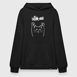 Толстовка-худи оверсайз Blink 182 Рок кот, цвет: черный