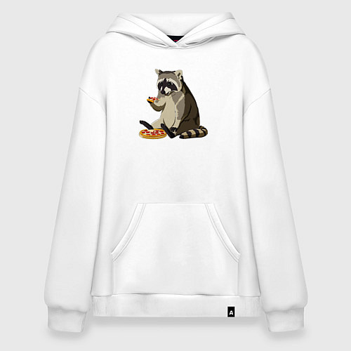 Худи оверсайз Енот кушает пиццу / Белый – фото 1
