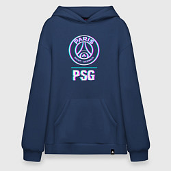 Толстовка-худи оверсайз PSG FC в стиле Glitch, цвет: тёмно-синий