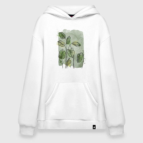 Худи оверсайз Нежные листья на акварельном фоне / Белый – фото 1