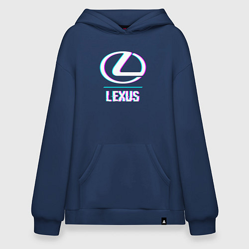 Худи оверсайз Значок Lexus в стиле glitch / Тёмно-синий – фото 1