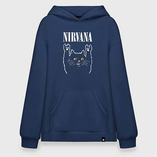 Худи оверсайз Nirvana rock cat / Тёмно-синий – фото 1