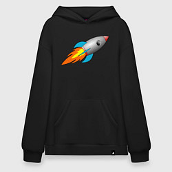 Толстовка-худи оверсайз Ракета летит в небе, цвет: черный