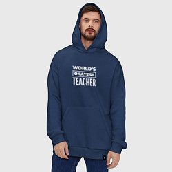 Толстовка-худи оверсайз Worlds okayest teacher, цвет: тёмно-синий — фото 2