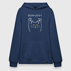 Толстовка-худи оверсайз Bon Jovi rock cat, цвет: тёмно-синий