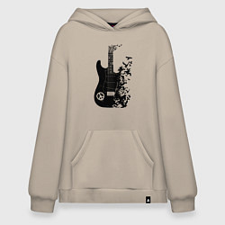 Толстовка-худи оверсайз Гитара и птицы, цвет: миндальный