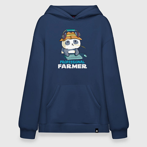 Худи оверсайз Professional Farmer - панда геймер / Тёмно-синий – фото 1