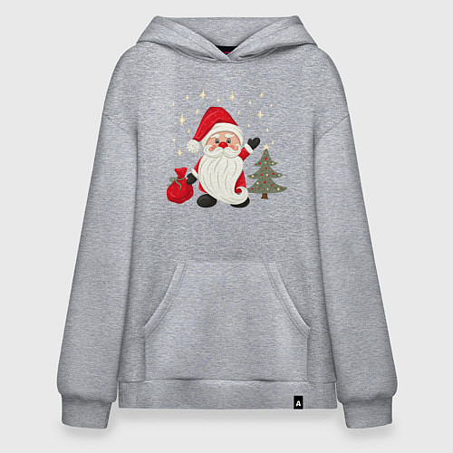 Худи оверсайз Дед Мороз с подарками Новый год / Меланж – фото 1