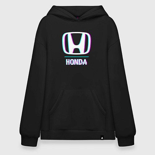 Худи оверсайз Значок Honda в стиле glitch / Черный – фото 1