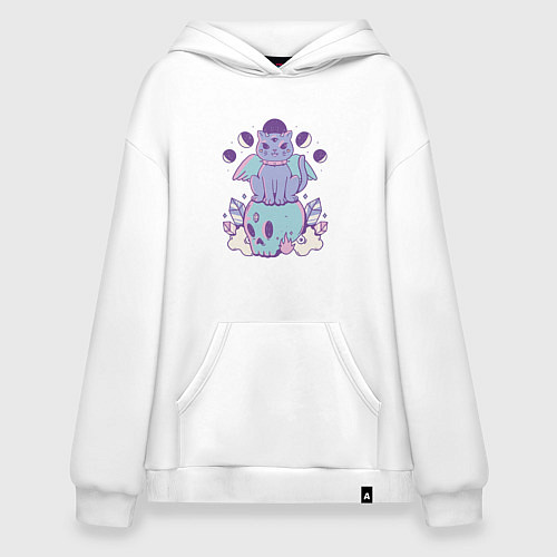 Худи оверсайз Кот с крыльями в готическом стиле / Белый – фото 1