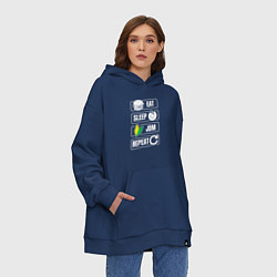 Толстовка-худи оверсайз Eat sleep JDM repeat, цвет: тёмно-синий — фото 2