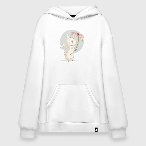 Худи оверсайз Милый зайка с цветочком / Белый – фото 1