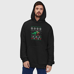 Толстовка-худи оверсайз Новогодний тирекс - ugly sweater, цвет: черный — фото 2