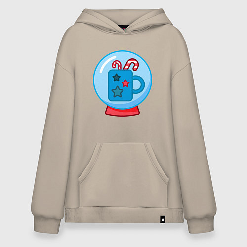 Худи оверсайз Зимний сладкий горячий напиток, чашка и карамель / Миндальный – фото 1