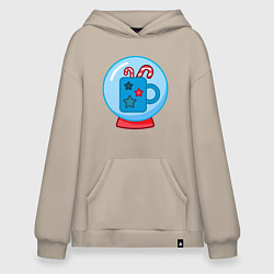 Толстовка-худи оверсайз Зимний сладкий горячий напиток, чашка и карамель, цвет: миндальный