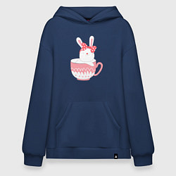Толстовка-худи оверсайз Зайчонок в чашке, цвет: тёмно-синий